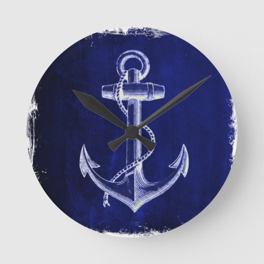 beach coastal chic nautical navy blue anchor runde wanduhr (Vorderseite)