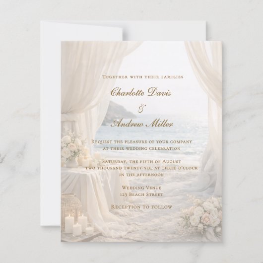 Beach coastal elegant romantic wedding invitation (Vorderseite)
