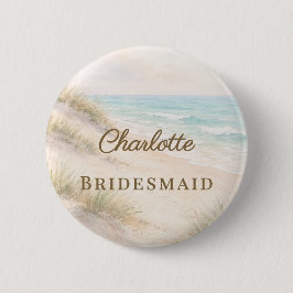 Beach Coastal Elegant Wedding Bridesmaid Name Tag Button