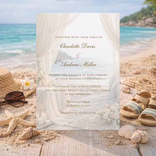 Beach coastal elegant wedding einladung