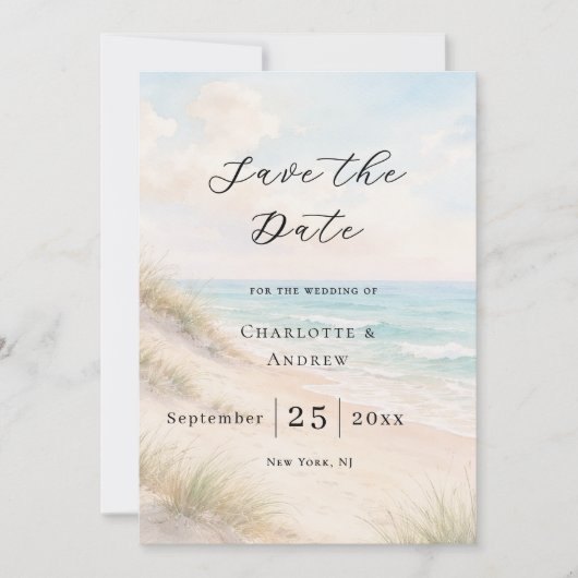 Beach coastal modern wedding save the date (Vorderseite)