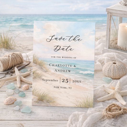 Beach coastal modern wedding save the date