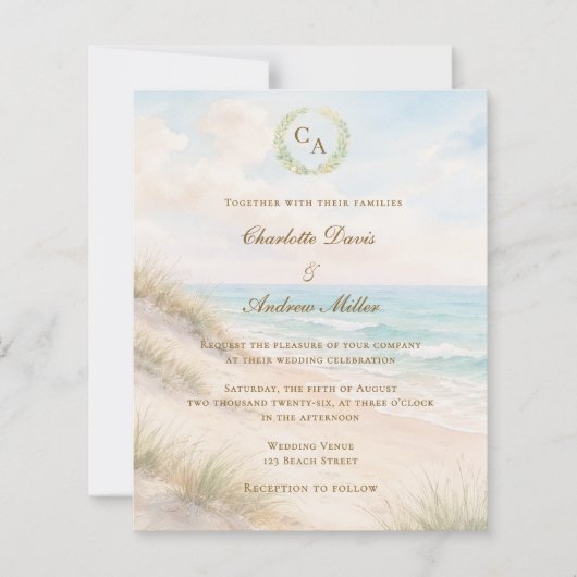 Beach coastal monogrammed wedding invitation (Vorderseite)
