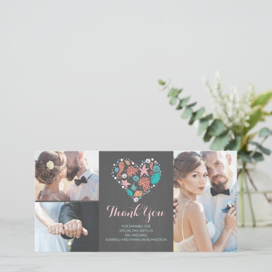 Beach Coastal Nautical Heart Wedding Vielen Dank Dankeskarte (Stehend Vorderseite)