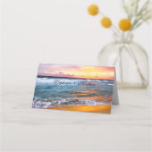 Beach Coastal Ocean Sunset Waves Hochzeit Platzkarte (Rückseite)