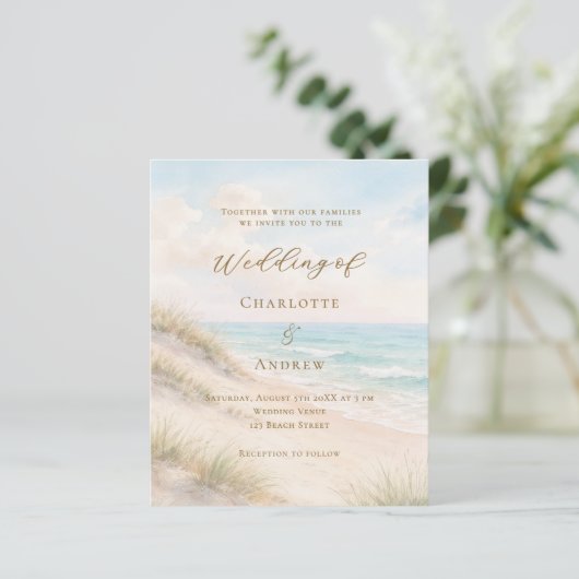 Beach coastal ocean wedding invitation (Stehend Vorderseite)