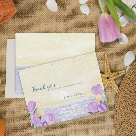 Beach Coastal Purple Floral Wedding Thank You Postkarte