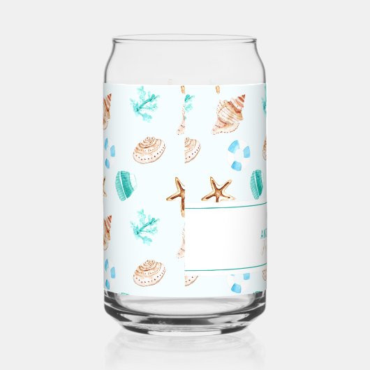 Beach Coastal Seashells Family Name Custom Dosenglas (Rechts)