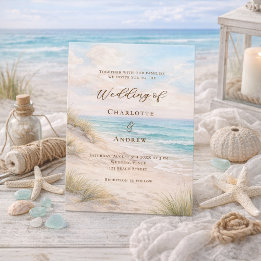 Beach coastal wedding einladung