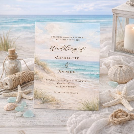 Beach coastal wedding einladung