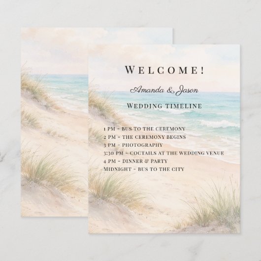 Beach coastal wedding program timeline (Vorne/Hinten)