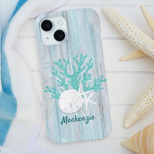 Beach Coastal Wood Aqua Glitzer Custom Case-Mate iPhone Hülle