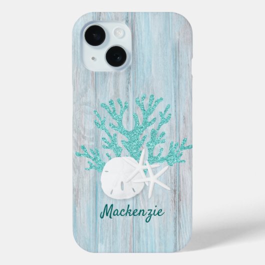 Beach Coastal Wood Aqua Glitzer Custom Case-Mate iPhone Hülle (Rückseite)