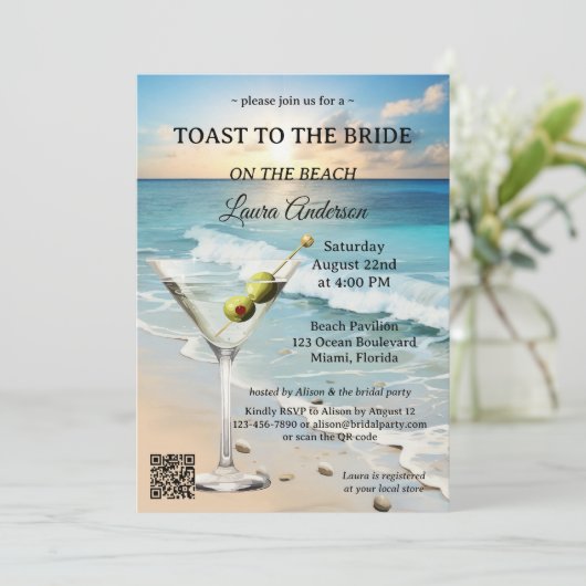 Beach Cocktail Brautparty Einladung (Stehend Vorderseite)