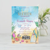 Beach Cocktail Fruits Summer Sweet 16 Party Einladung (Stehend Vorderseite)