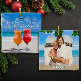 Beach Cocktails First Married Christmas Keramikornament