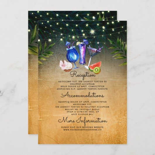 Beach Cocktails Hochzeiten Information Guest Begleitkarte (Vorne/Hinten)