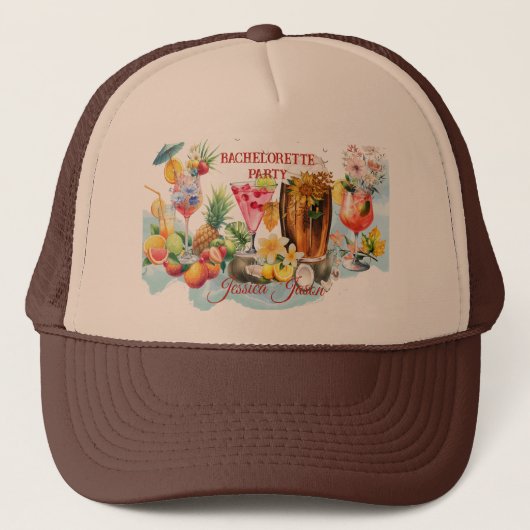Beach Cocktails Tropische Früchte Junggeselinnen-A Truckerkappe (Vorderseite)