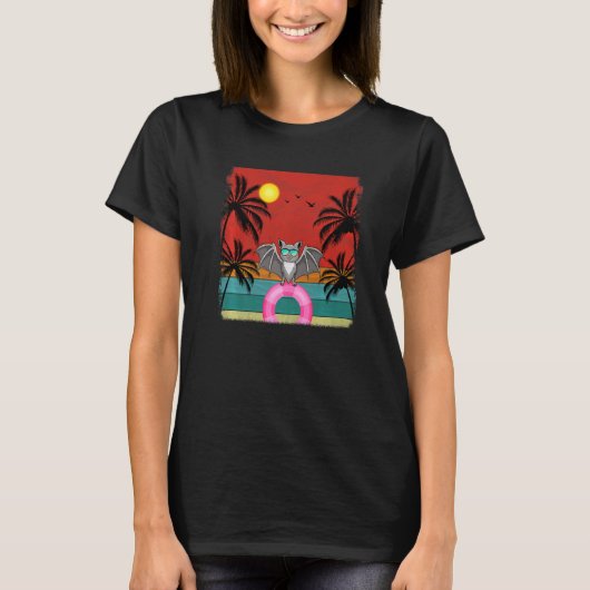 Beach Coconut Tree Retro Graphic Bat Summer T-Shirt (Vorderseite)