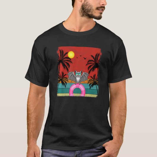 Beach Coconut Tree Retro Graphic Bat Summer T-Shirt (Vorderseite)