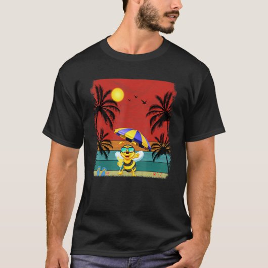 Beach Coconut Tree Retro Graphic Bee Summer T-Shirt (Vorderseite)