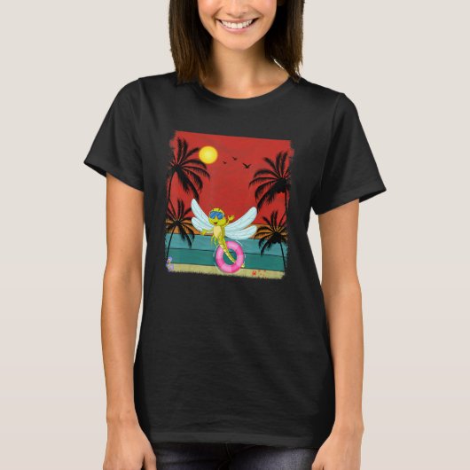 Beach Coconut Tree Retro Graphic Dragonfly Summer T-Shirt (Vorderseite)