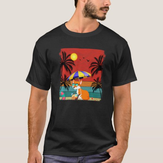 Beach Coconut Tree Retro Graphic Fox Sommer T-Shirt (Vorderseite)