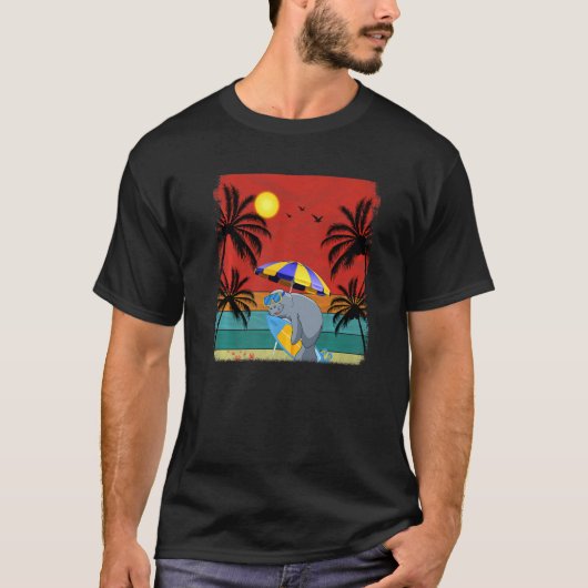 Beach Coconut Tree Retro Graphic Manatee Sommer T-Shirt (Vorderseite)