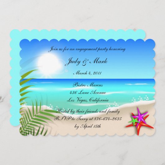 Beach Colorful Starfish Engagement Party einladen Einladung (Vorne/Hinten)