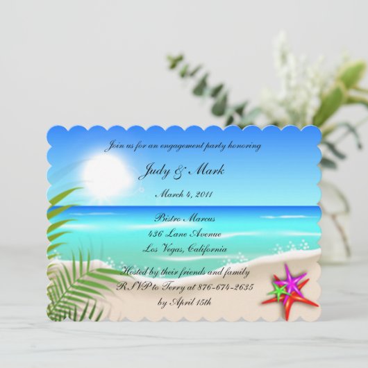 Beach Colorful Starfish Engagement Party einladen Einladung (Stehend Vorderseite)
