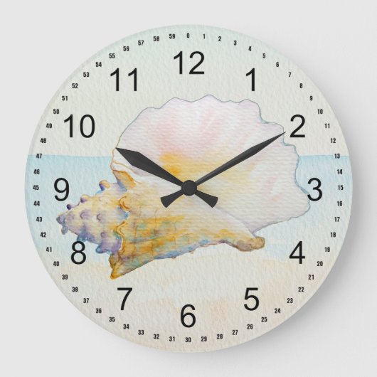 Beach Conch Muschel Große Wanduhr (Vorderseite)