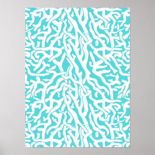 Beach Coral Reef Muster Nautical White Blue Poster (Vorne)