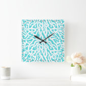 Beach Coral Reef Muster Nautical White Blue Quadratische Wanduhr (Zuhause)