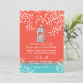 Beach Coral Reef & Rustic Lantern Wedding Einladung (Stehend Vorderseite)