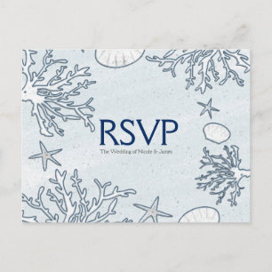 Beach Coral Reef Sea Muschel & Starfish RSVP Card Einladungspostkarte