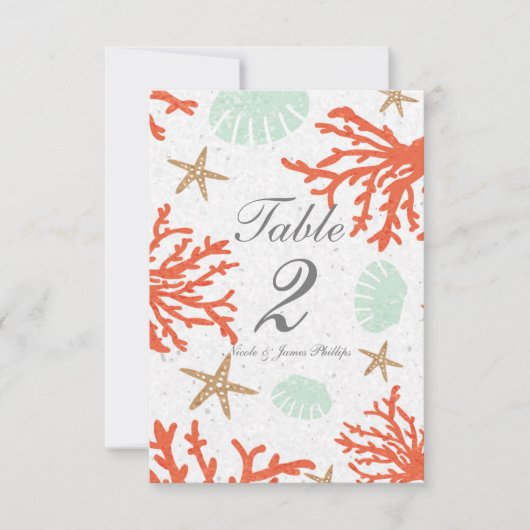 Beach Coral Reef Sea Muschel & Starfish Tischnumme Einladung (Vorderseite)