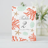 Beach Coral Reef Sea Muschel & Starfish Tischnumme Einladung (Stehend Vorderseite)