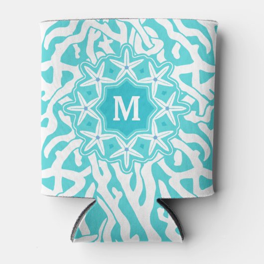 Beach Coral Reef Starfish | Aqua Blue | Monogramm Dosenkühler (Vorderseite)