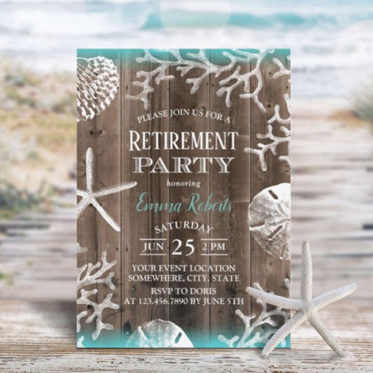 Beach Coral Reef Starfish Barn Wood Retirement Einladung