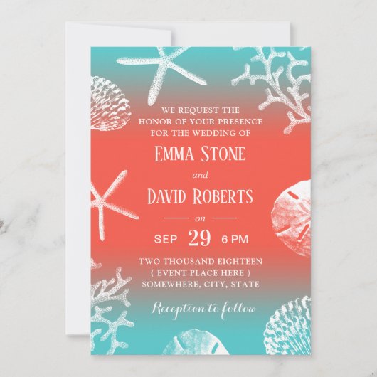 Beach Coral Reef Starfish Tropical Wedding Einladung (Vorderseite)