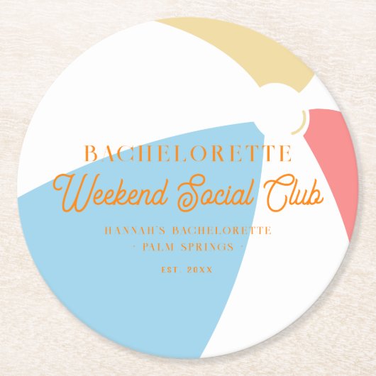 Beach Country Club | Bachelorette Runder Pappuntersetzer (Vorderseite)