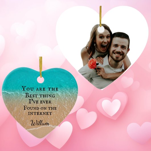 Beach couple photo Valentine Keramik Ornament