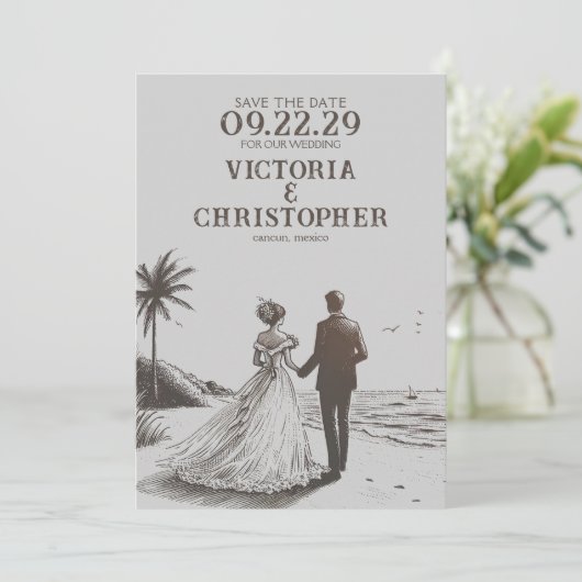 Beach Couple Save the Date (Stehend Vorderseite)