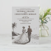 Beach Couple Wedding Einladung (Stehend Vorderseite)