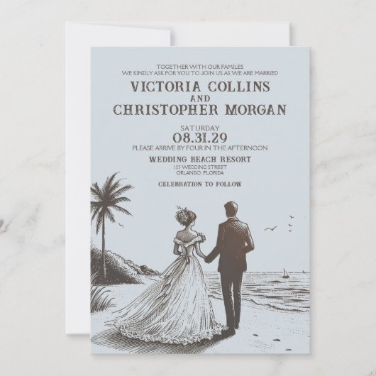 Beach Couple Wedding Einladung (Vorderseite)