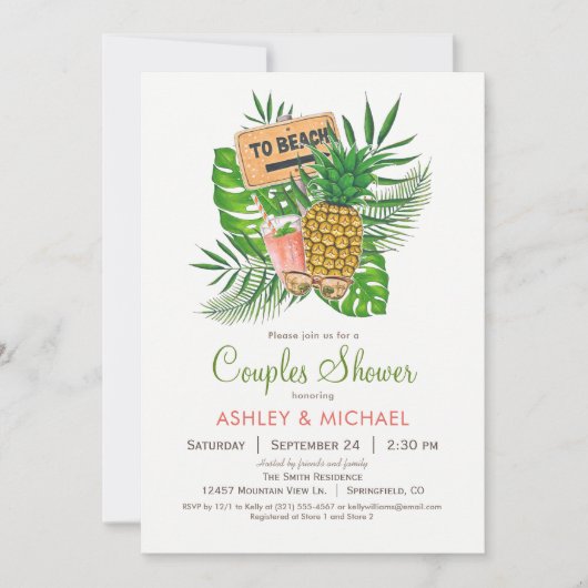 Beach Couples Dusche Einladung (Vorderseite)