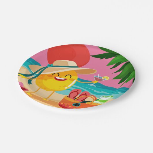 "Beach Crazy" Round Paper Plate Pappteller (Schrägansicht)