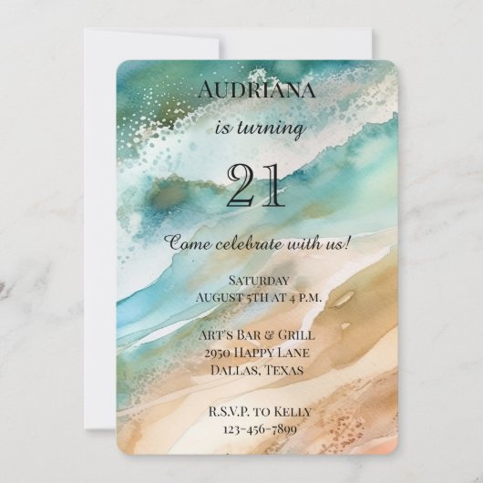 Beach Cream Aqua Ocean Geburtstag Einladung (Vorderseite)