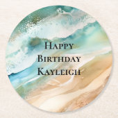 Beach Cream Aqua Ocean Geburtstag Runder Pappuntersetzer (Vorderseite)