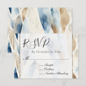 Beach Cream Blue Abstrakt Wedding RSVP Begleitkarte (Vorne/Hinten)